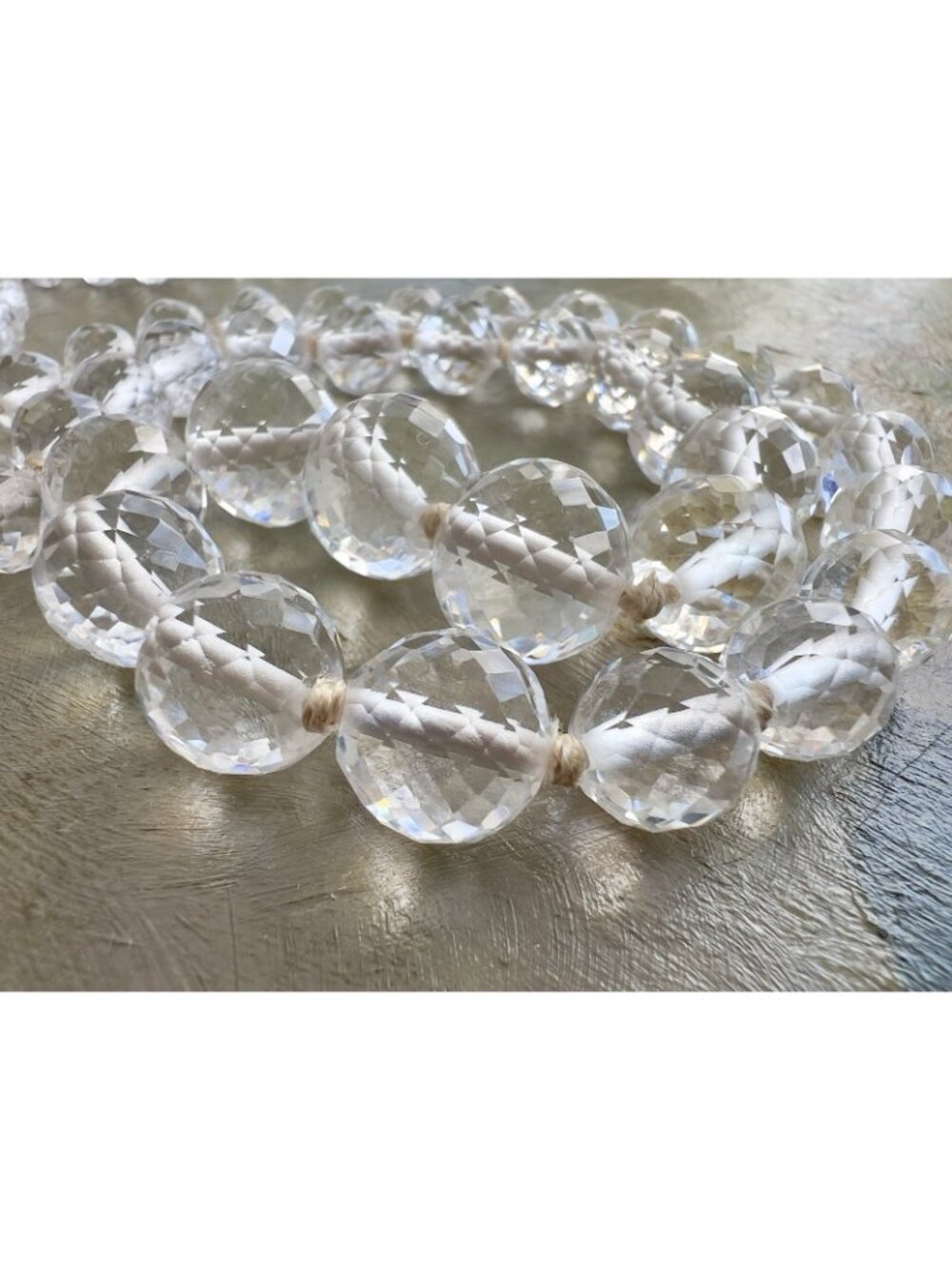 Vintage Art Deco Faceted Rock Crystal Graduated Long 34” Hand Knotted Necklace
